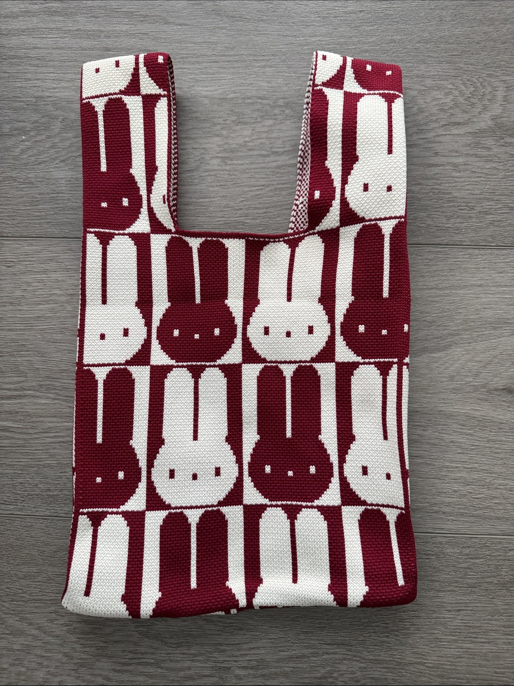 Kids Bunny Pattern Tote Bag - Maroon & White